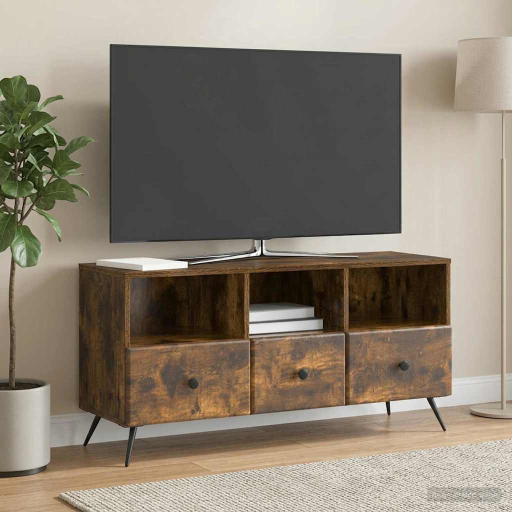 TV-skab med skuffe Røget eg 102 x 34,5 x 50 cm Konstrueret træ