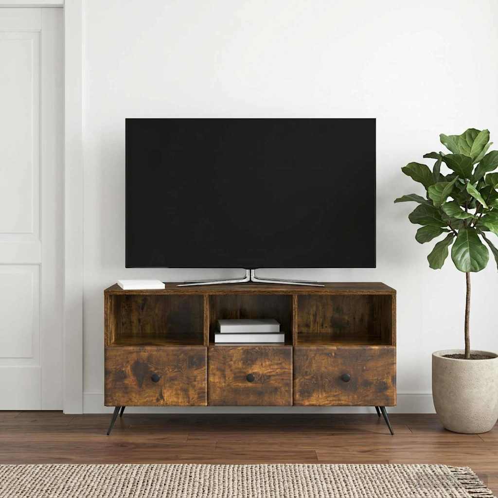 TV-skab med skuffe Røget eg 102 x 34,5 x 50 cm Konstrueret træ