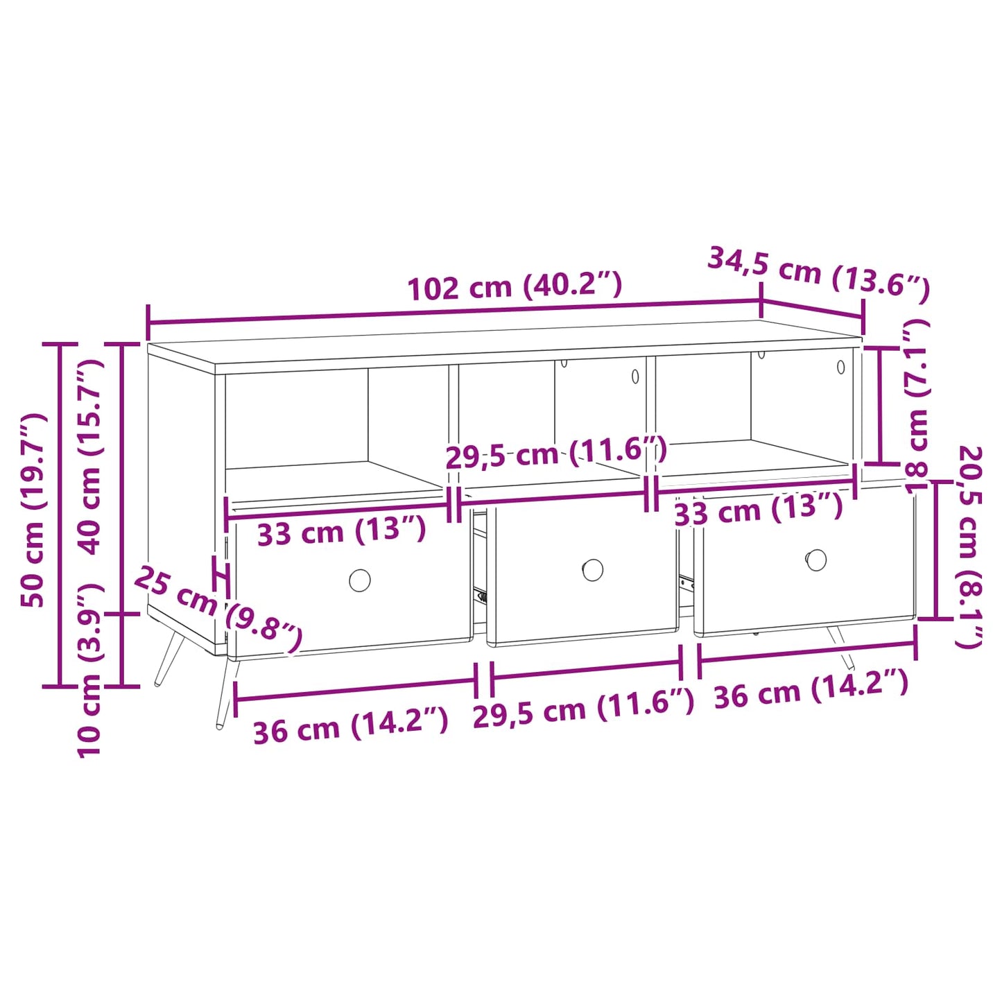 TV-skab Gammelt træ 102 x 34,5 x 50 cm Konstrueret træ