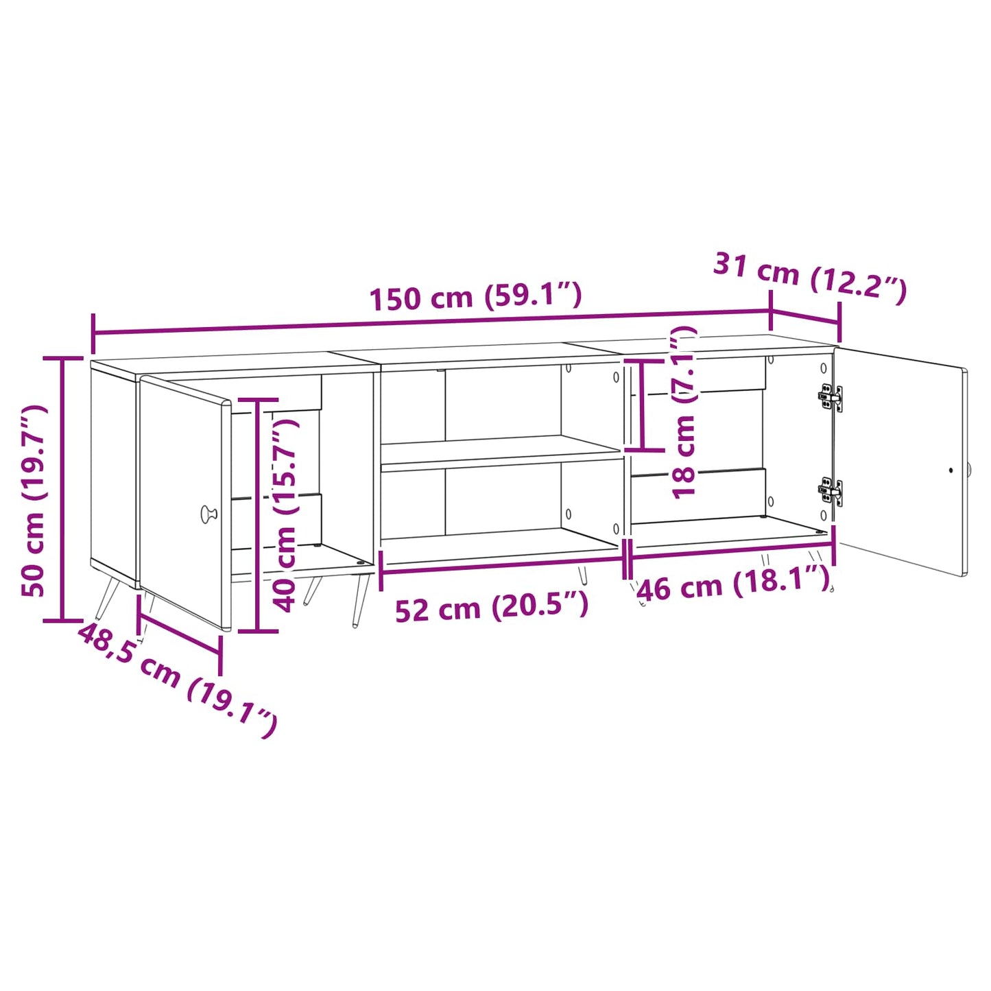 TV-skab 150 x 31 x 50 cm Sonoma-eg Konstrueret træ