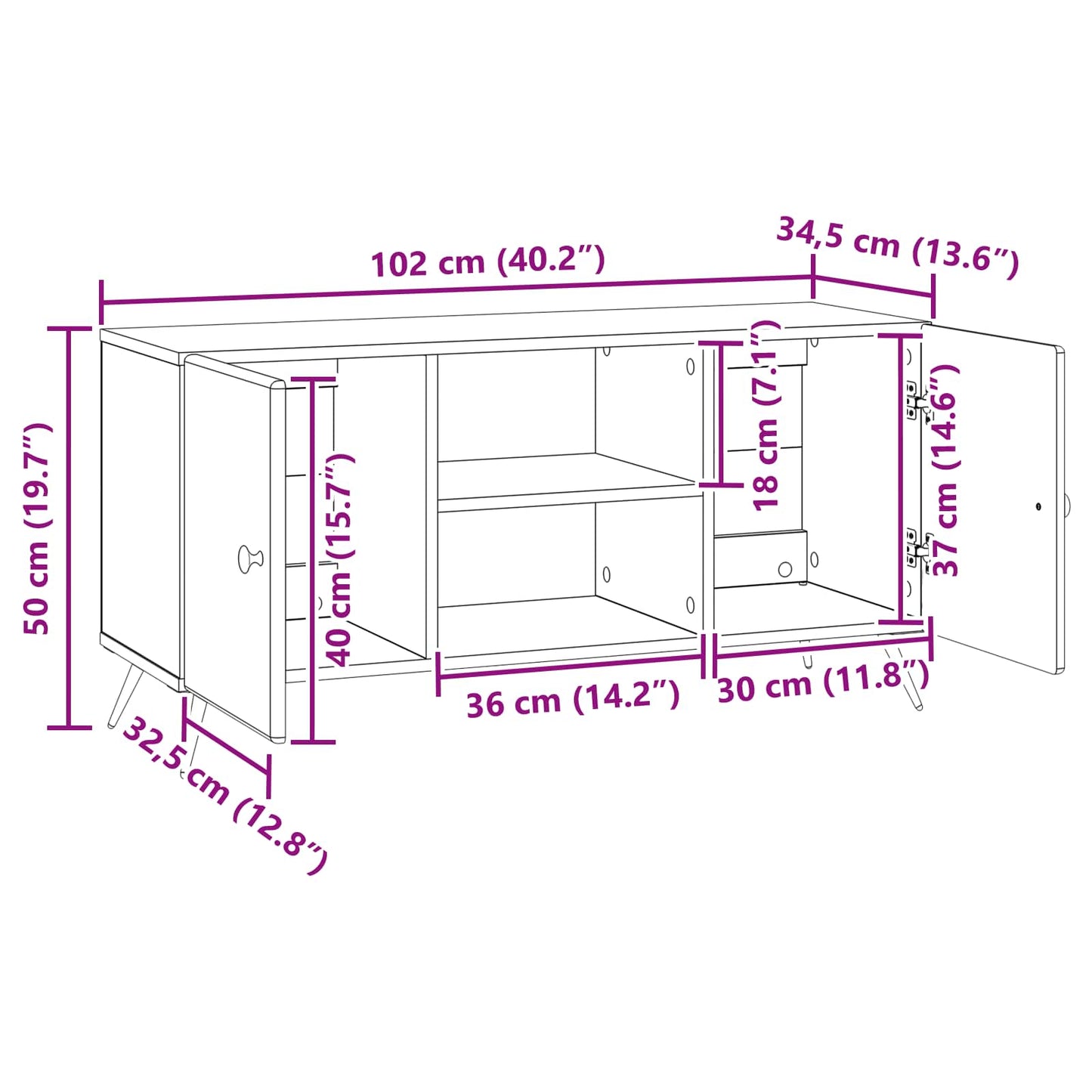 TV-skab Hvid 102 x 34,5 x 50 cm Konstrueret træ
