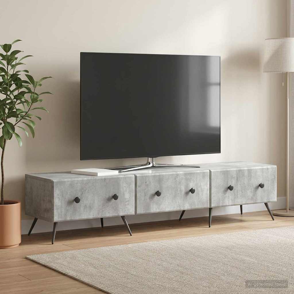 TV-skab med skuffe Betongrå 147 x 34,5 x 30 cm Konstrueret træ