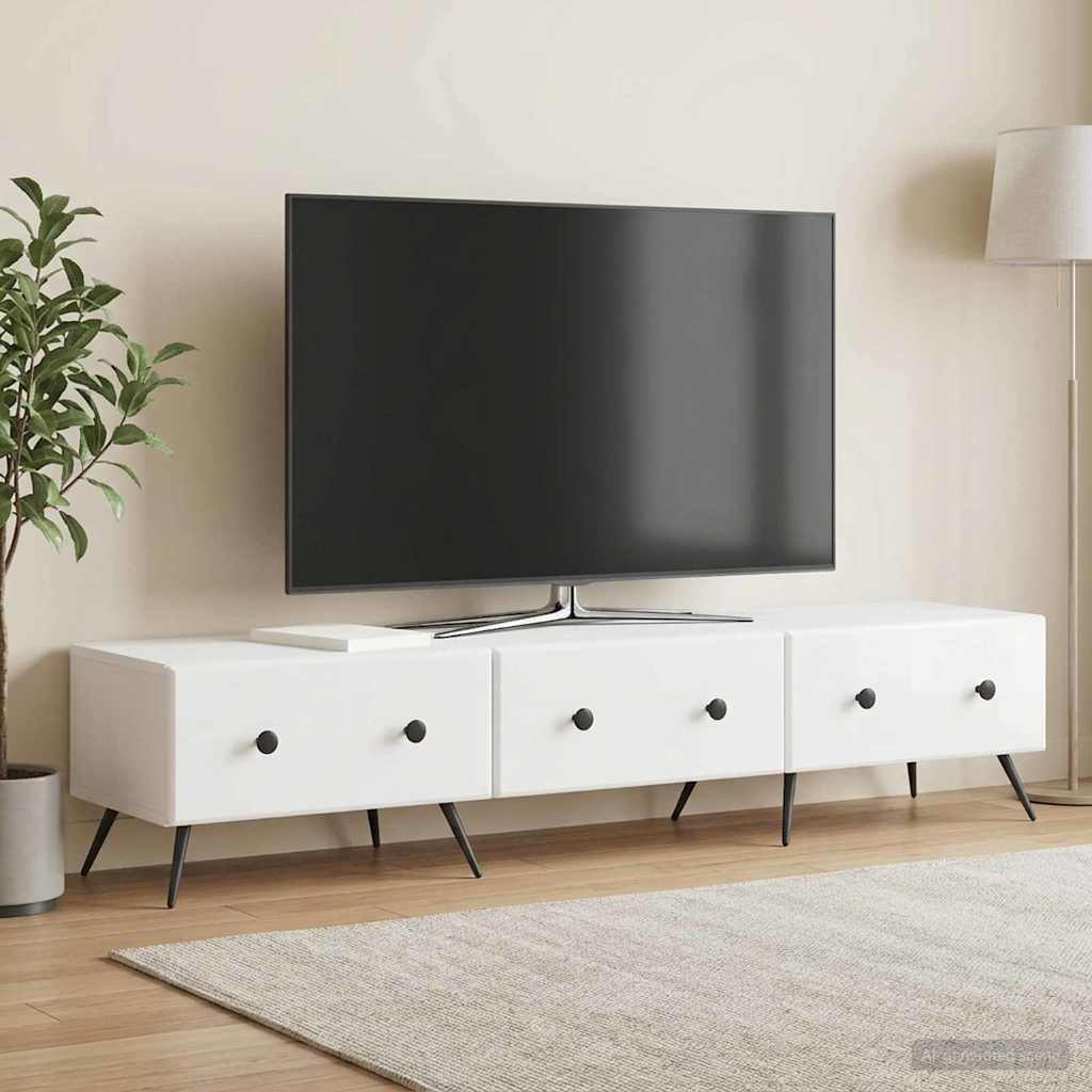 TV-skab Hvid højglans 147 x 34,5 x 30 cm Konstrueret træ