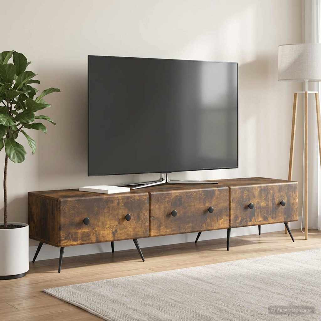 TV-skab med skuffe Røget eg 147 x 34,5 x 30 cm Konstrueret træ