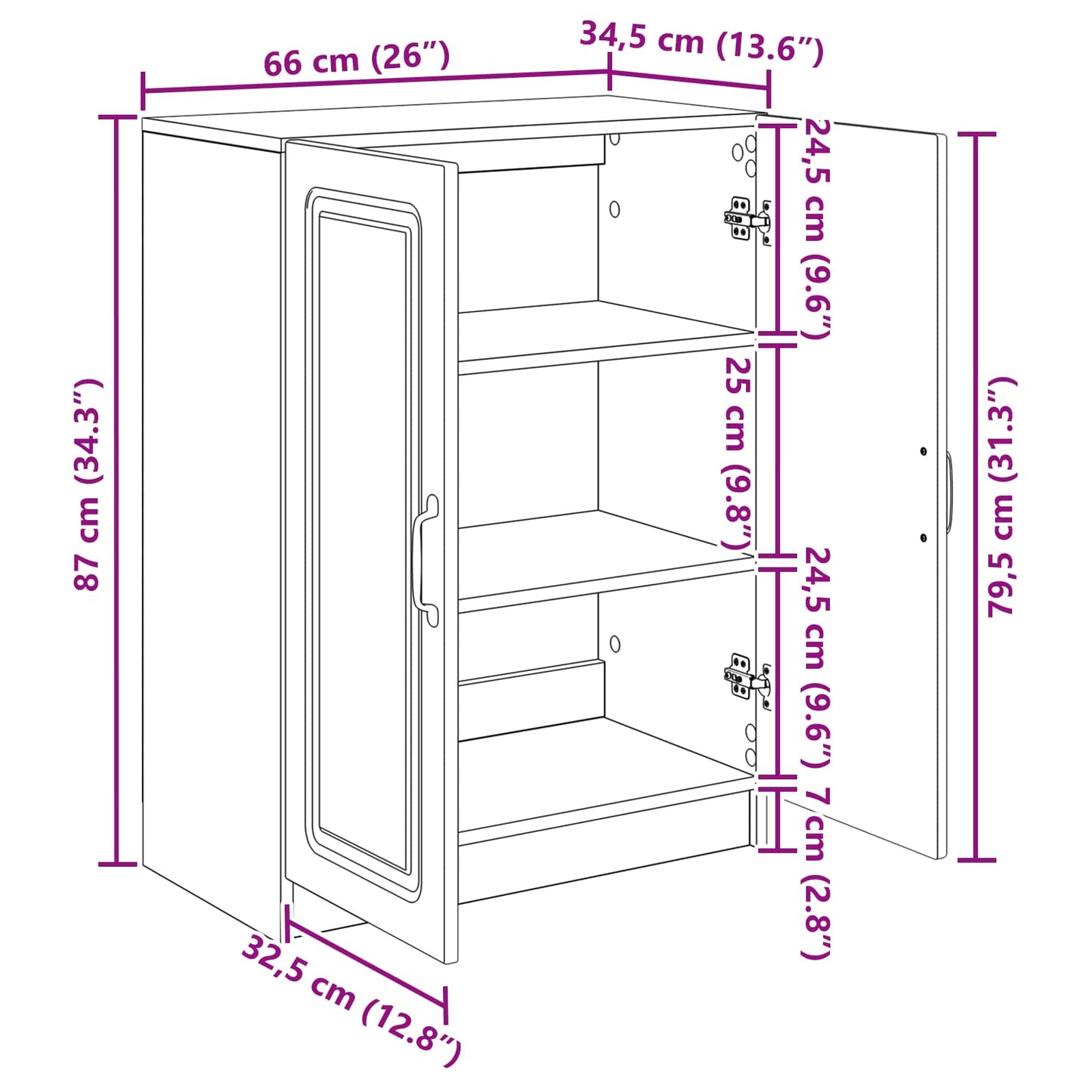 Sideboard Hvid 66 x 34,5 x 87 cm Konstrueret træ