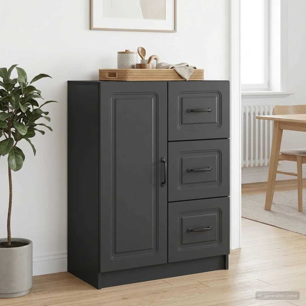 Sideboard med skuffe Sort 66 x 34,5 x 87 cm Konstrueret træ
