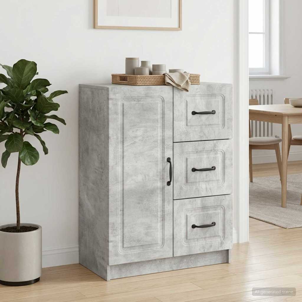 Sideboard med skuffe Betongrå 66 x 34,5 x 87 cm Konstrueret træ