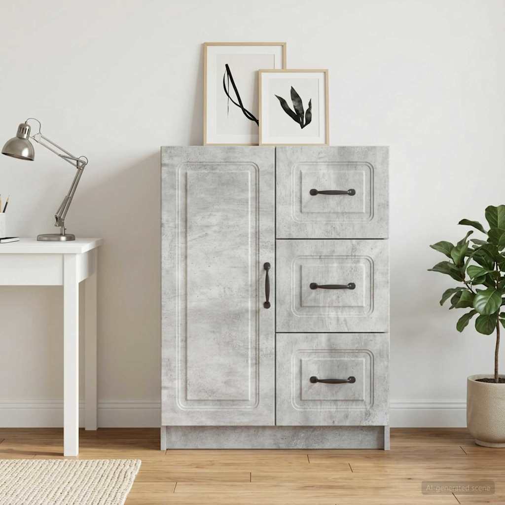 Sideboard med skuffe Betongrå 66 x 34,5 x 87 cm Konstrueret træ