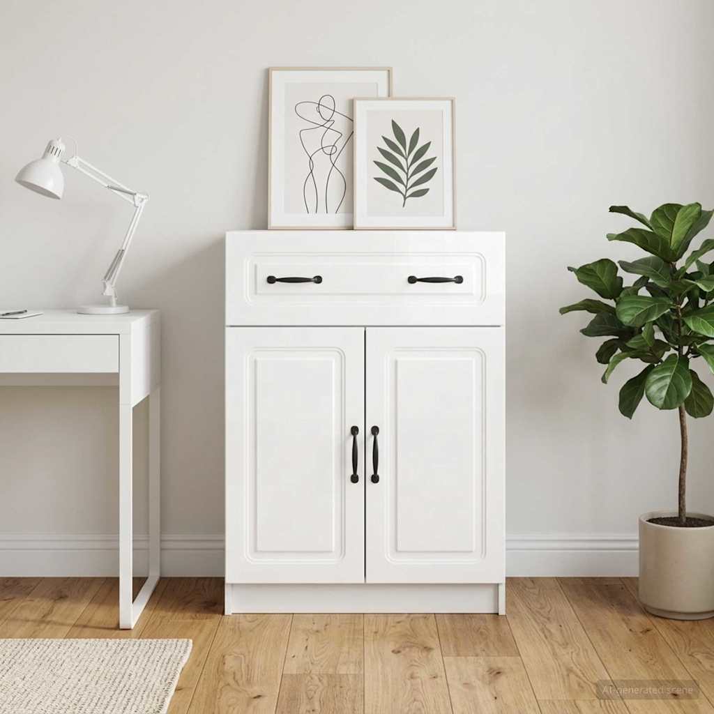 Sideboard Hvid højglans 66 x 34,5 x 87 cm Konstrueret træ