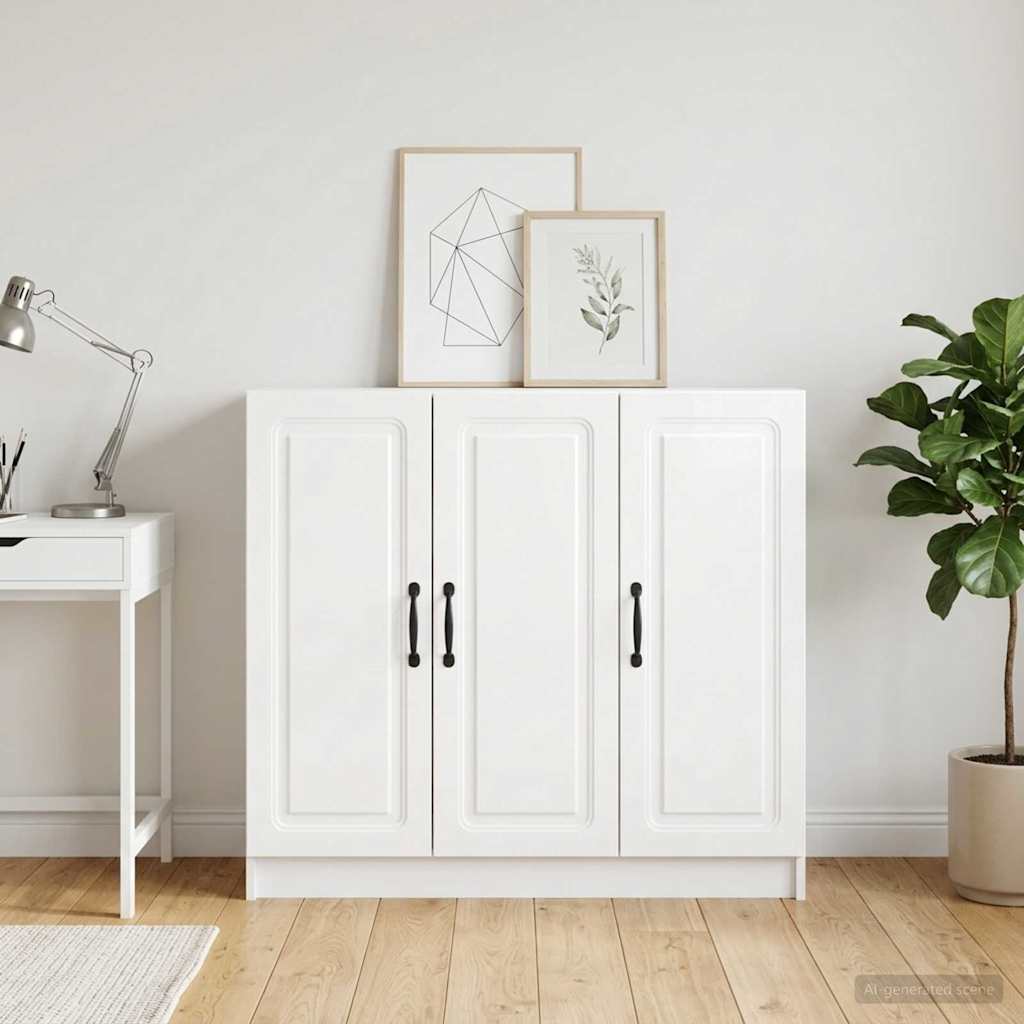 Sideboard Hvid højglans 89 x 34,5 x 77 cm Konstrueret træ