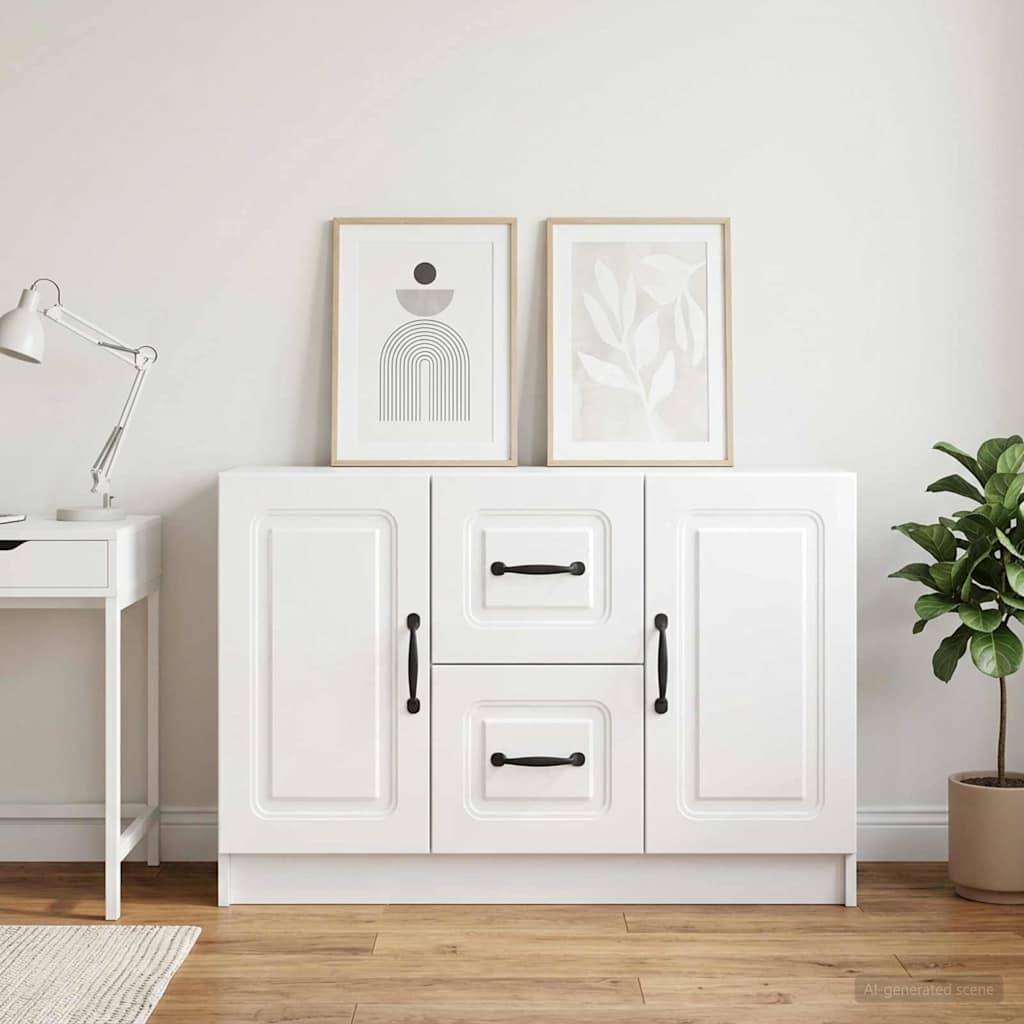 Sideboard Hvid højglans 89 x 34,5 x 57 cm Konstrueret træ