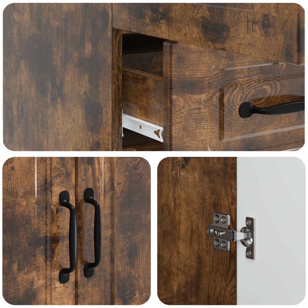 Sideboard med skuffe Røget eg 66 x 34,5 x 92 cm Konstrueret træ