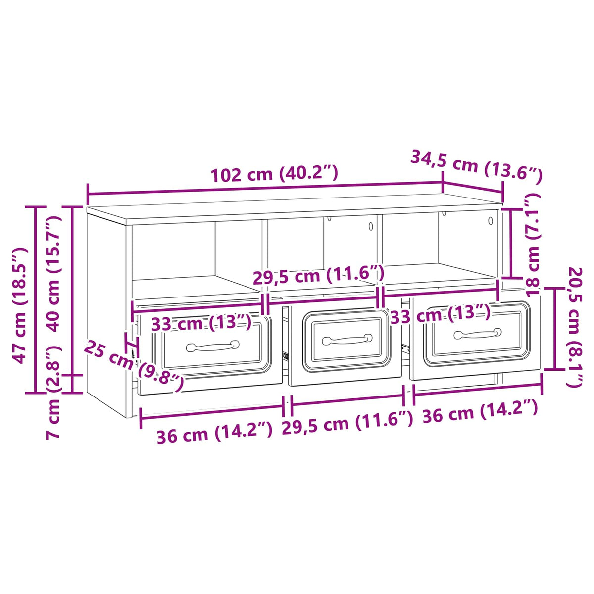 TV-skab med skuffe Hvid 102 x 34,5 x 47 cm Konstrueret træ
