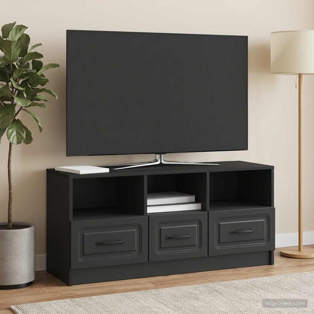 TV-skab med skuffe Sort 102 x 34,5 x 47 cm Konstrueret træ