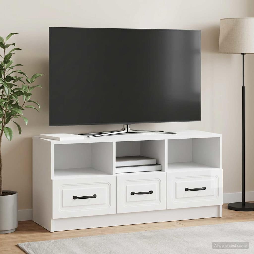 TV-skab Hvid højglans 102 x 34,5 x 47 cm Konstrueret træ