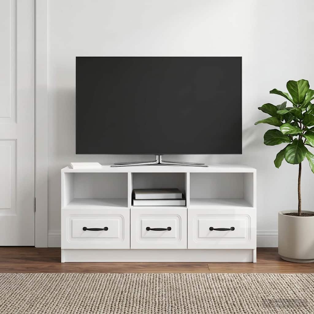 TV-skab Hvid højglans 102 x 34,5 x 47 cm Konstrueret træ