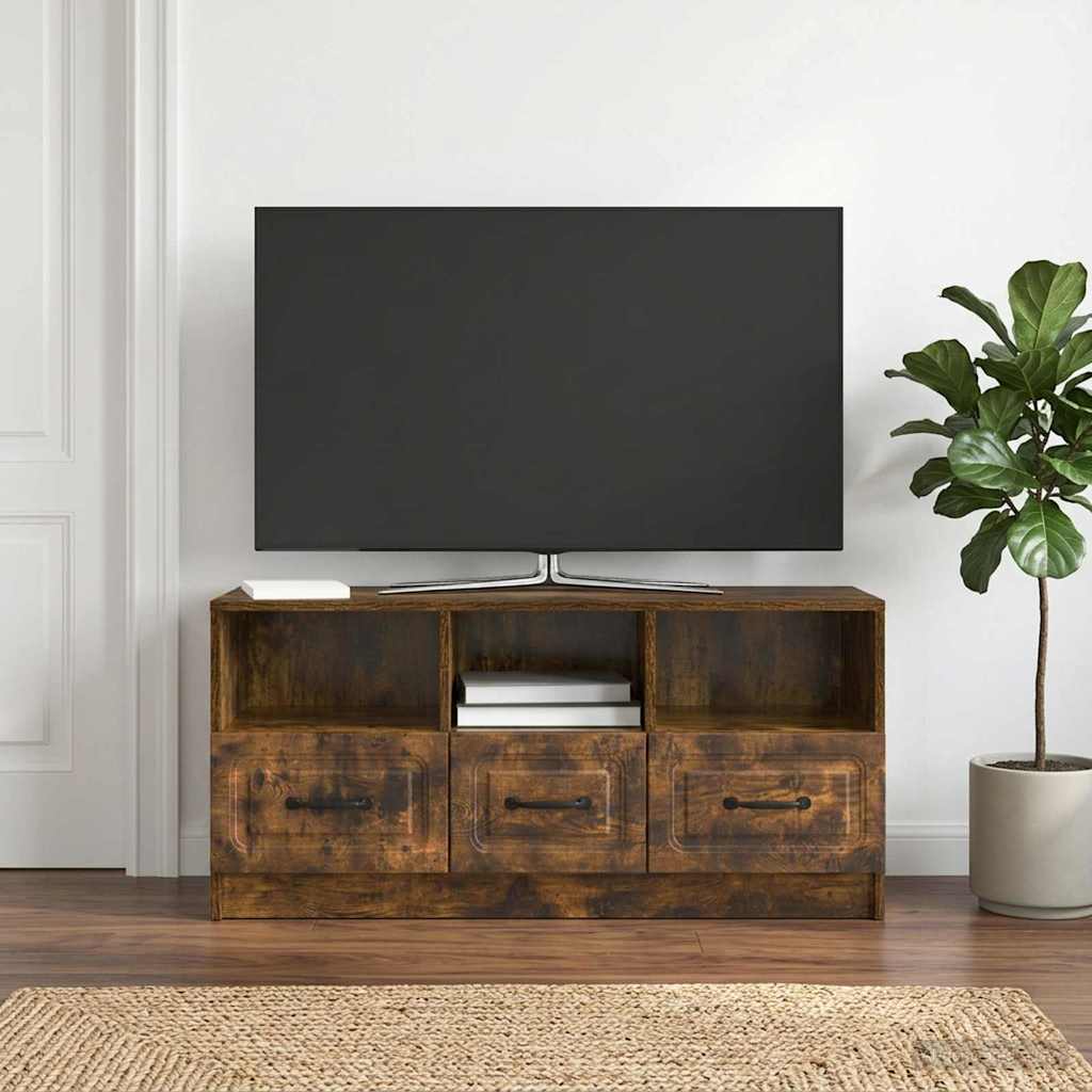 TV-skab med skuffe Røget eg 102 x 34,5 x 47 cm Konstrueret træ