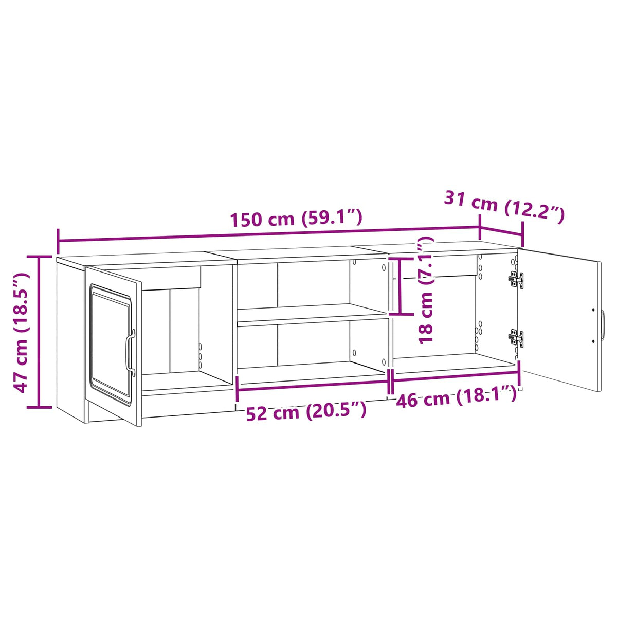 TV-skab Sonoma-eg 150 x 31 x 47 cm Konstrueret træ