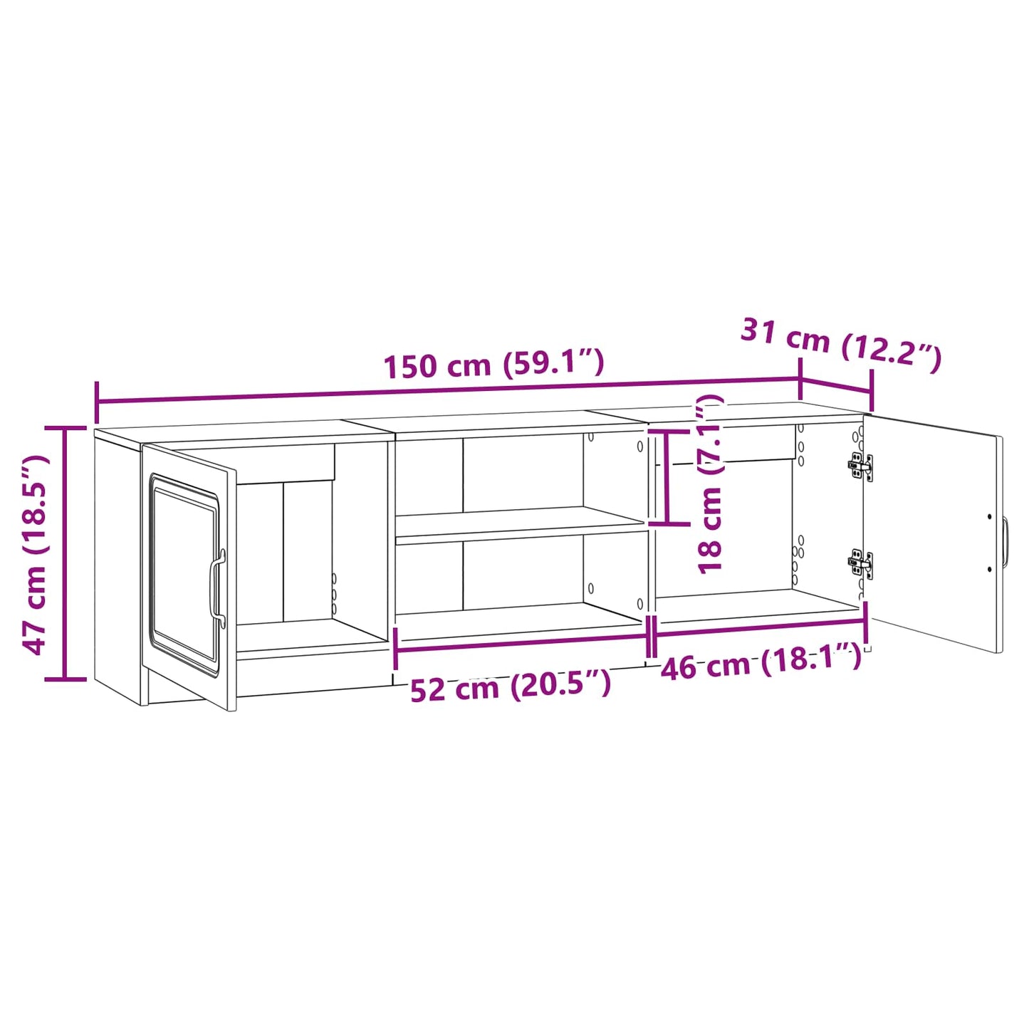TV-skab Grå sonoma-eg 150 x 31 x 47 cm Konstrueret træ