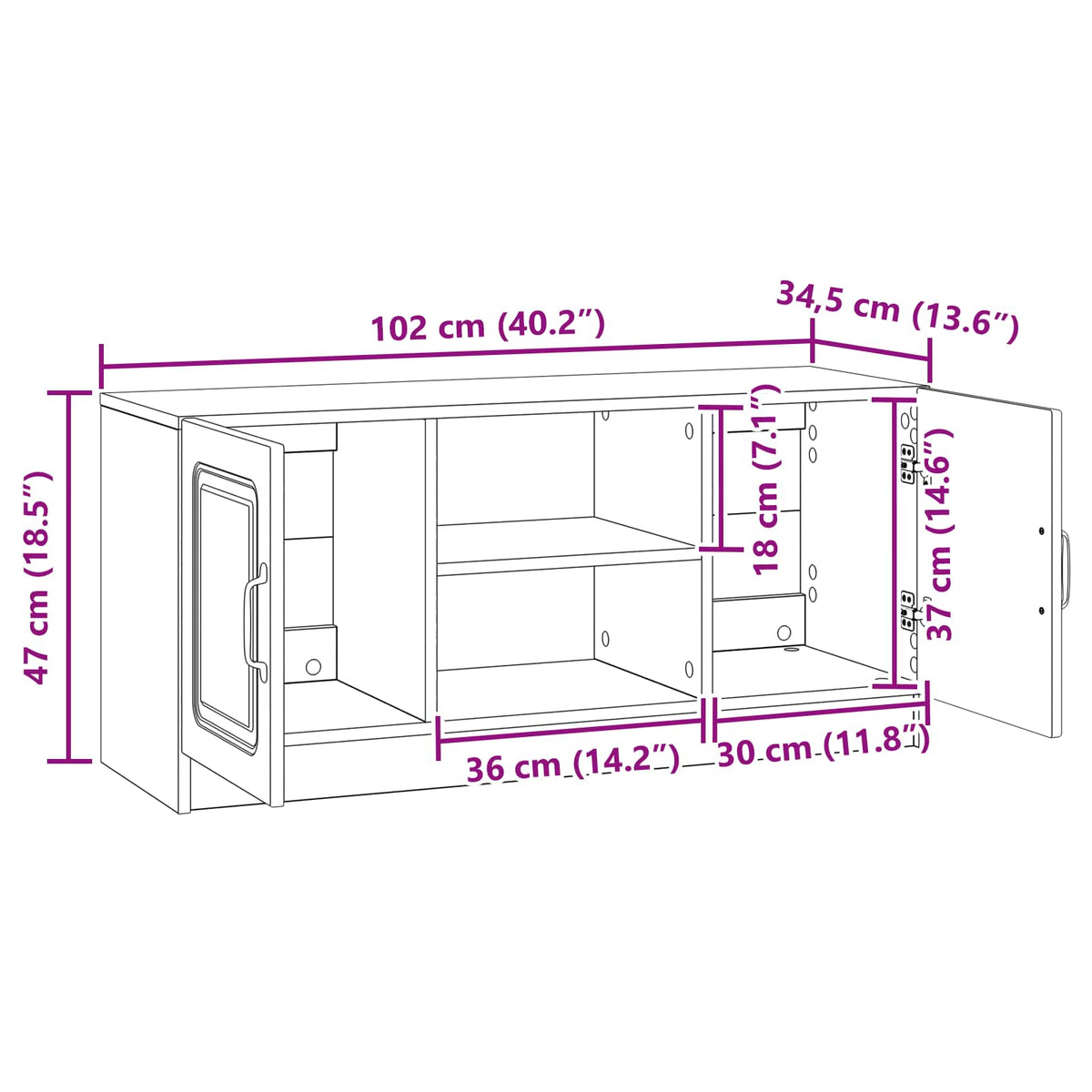 TV-skab Hvid 102 x 34,5 x 47 cm Konstrueret træ