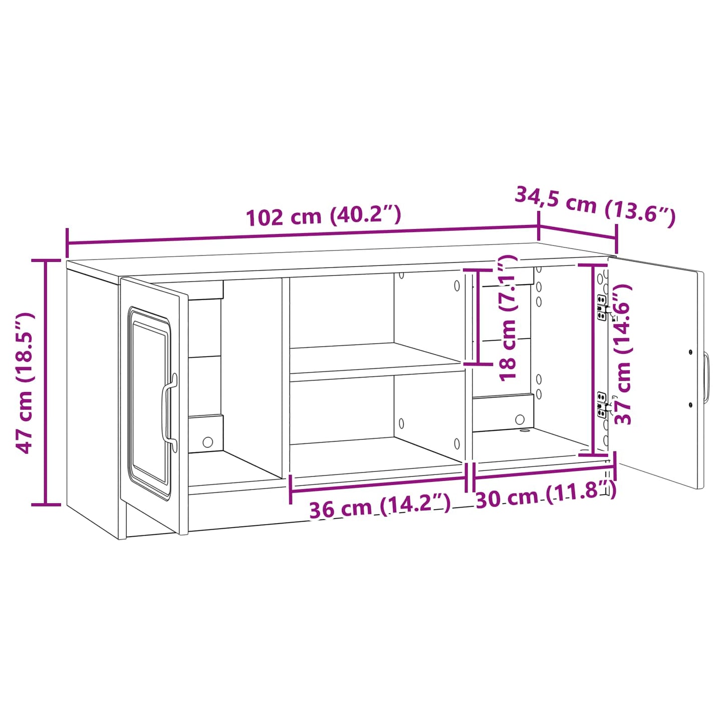 TV-skab Sort 102 x 34,5 x 47 cm Konstrueret træ