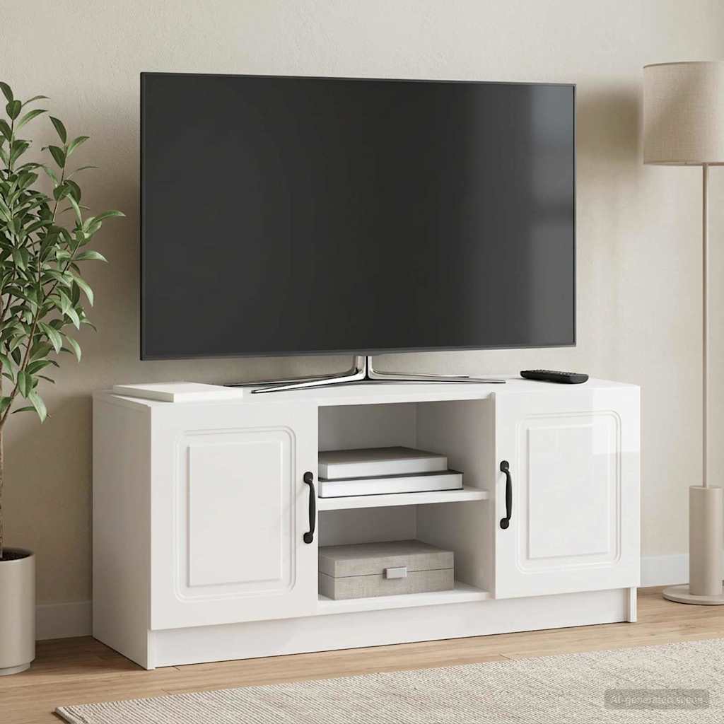 TV-skab Hvid højglans 102 x 34,5 x 47 cm Konstrueret træ