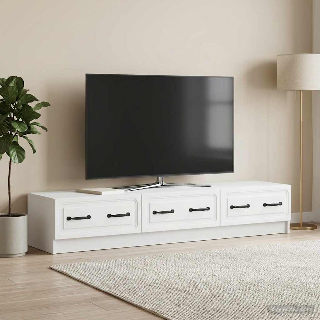 TV-skab med skuffe Hvid 147 x 34,5 x 27 cm Konstrueret træ