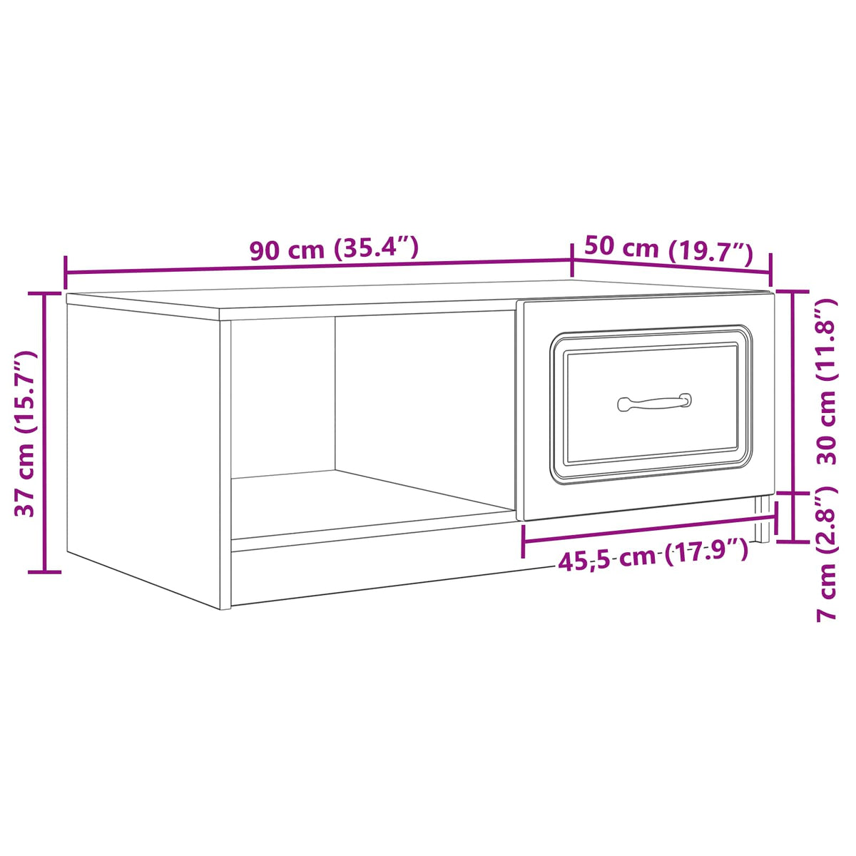 Sofabord Hvid 90 x 50 x 37 cm Konstrueret træ