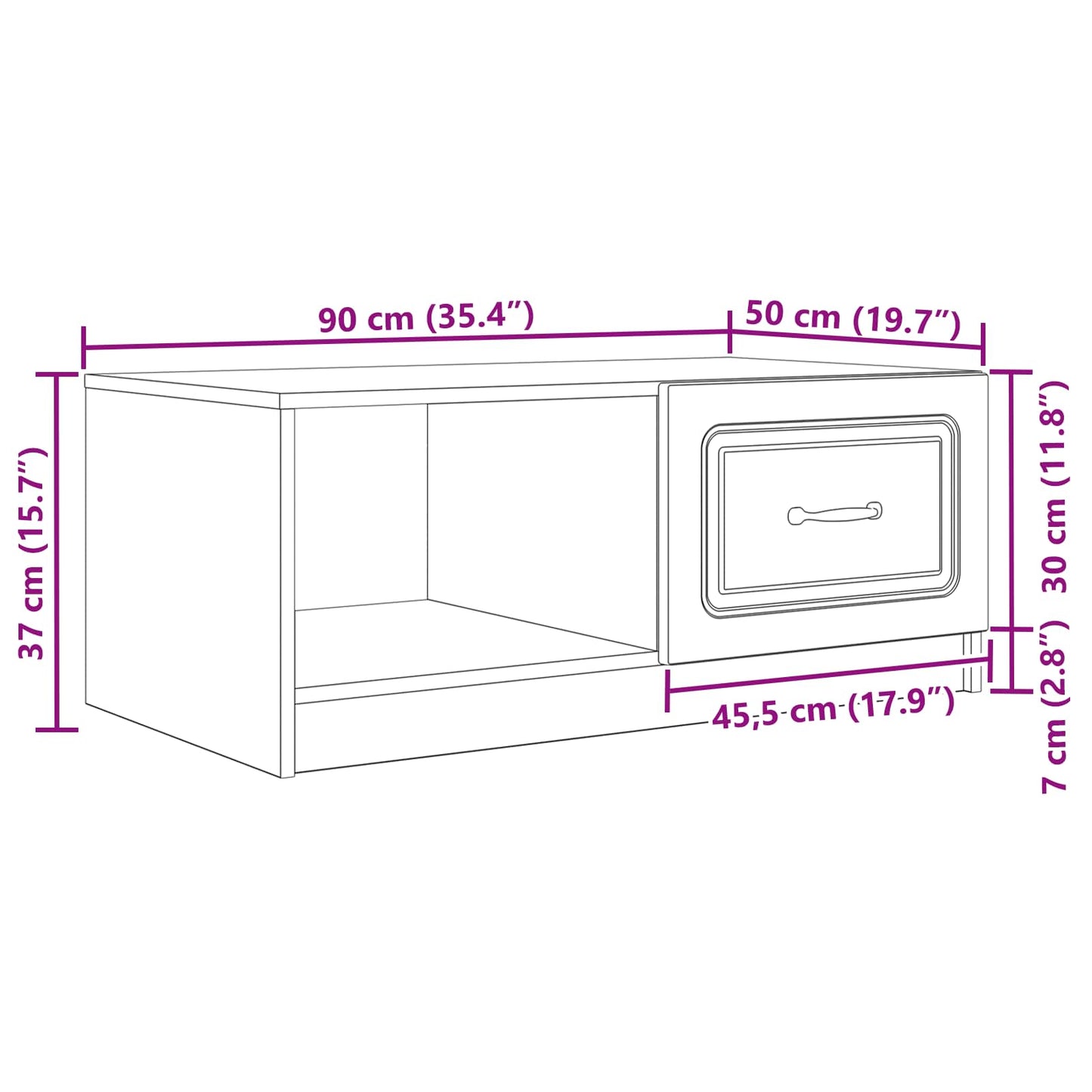 Sofabord Sonoma-eg 90 x 50 x 37 cm Konstrueret træ
