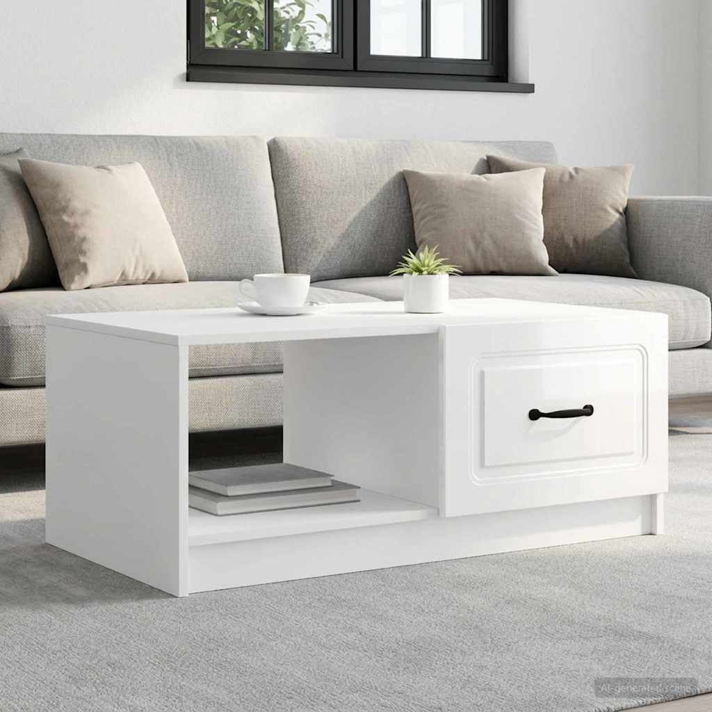 Sofabord Hvid højglans 90 x 50 x 37 cm Konstrueret træ