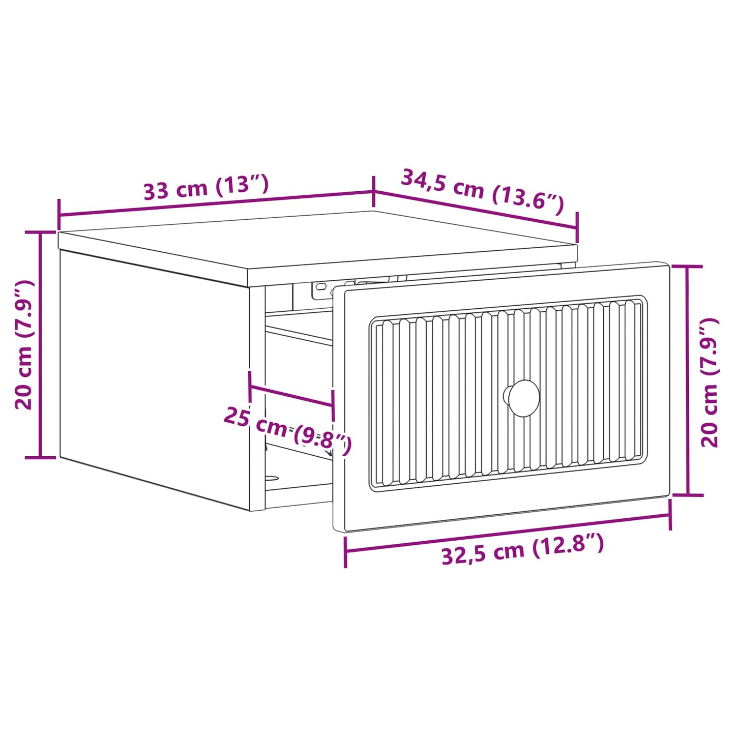 Væghængt Natbord 2 stk. Hvid 33 x 34,5 x 20 cm Konstrueret træ