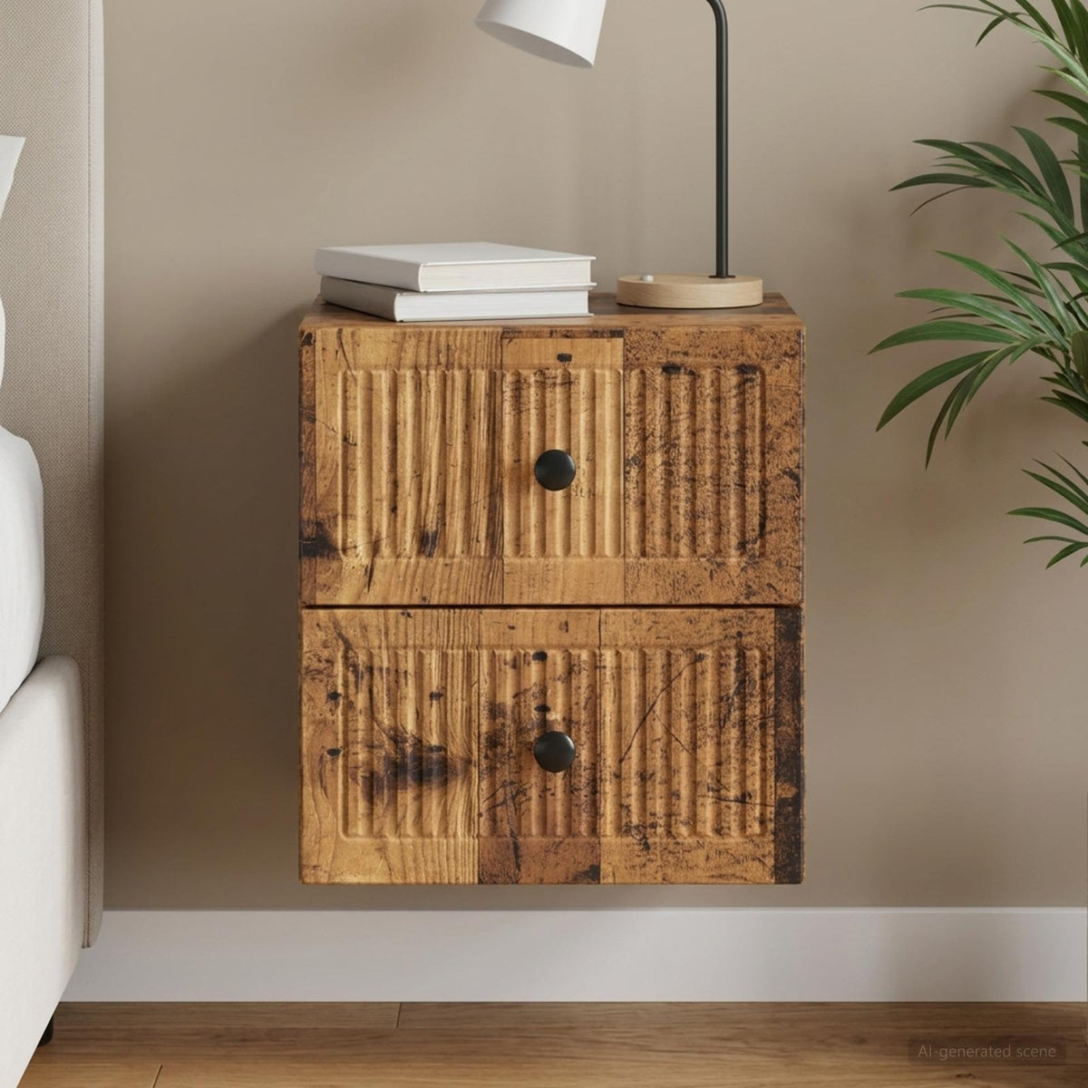 Væghængt Natbord Gammelt træ 33 x 34,5 x 40 cm Konstrueret træ