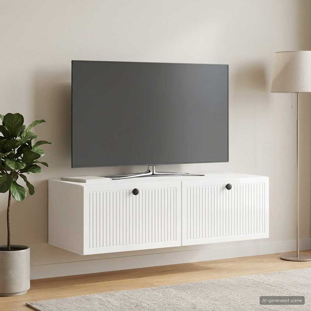 Væghængt TV-skab Hvid højglans 98 x 41 x 30 cm Konstrueret træ