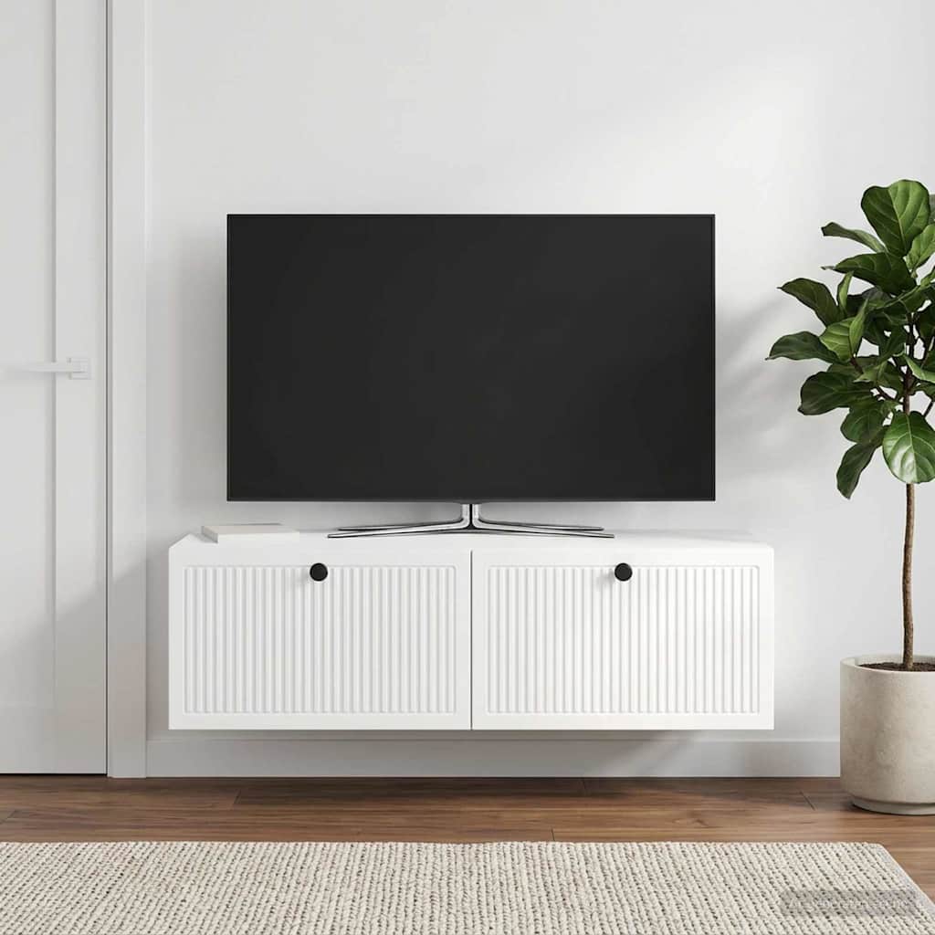 Væghængt TV-skab Hvid højglans 98 x 41 x 30 cm Konstrueret træ