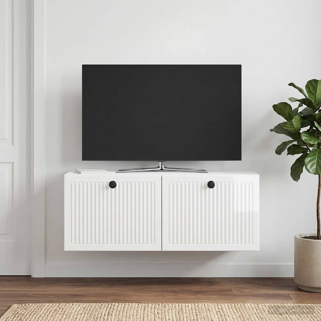Væghængt TV-skab Vægmonteret Hvid højglans 78,5 x 31 x 30 cm
