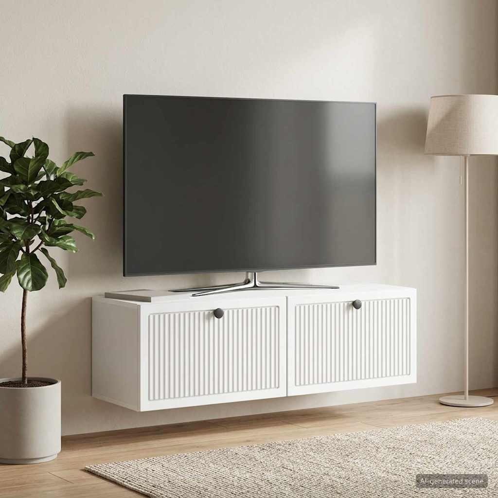 Væghængt TV-skab Hvid 98 x 31 x 30 cm Konstrueret træ