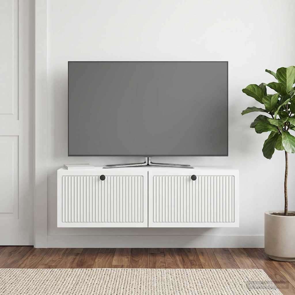Væghængt TV-skab Hvid 98 x 31 x 30 cm Konstrueret træ