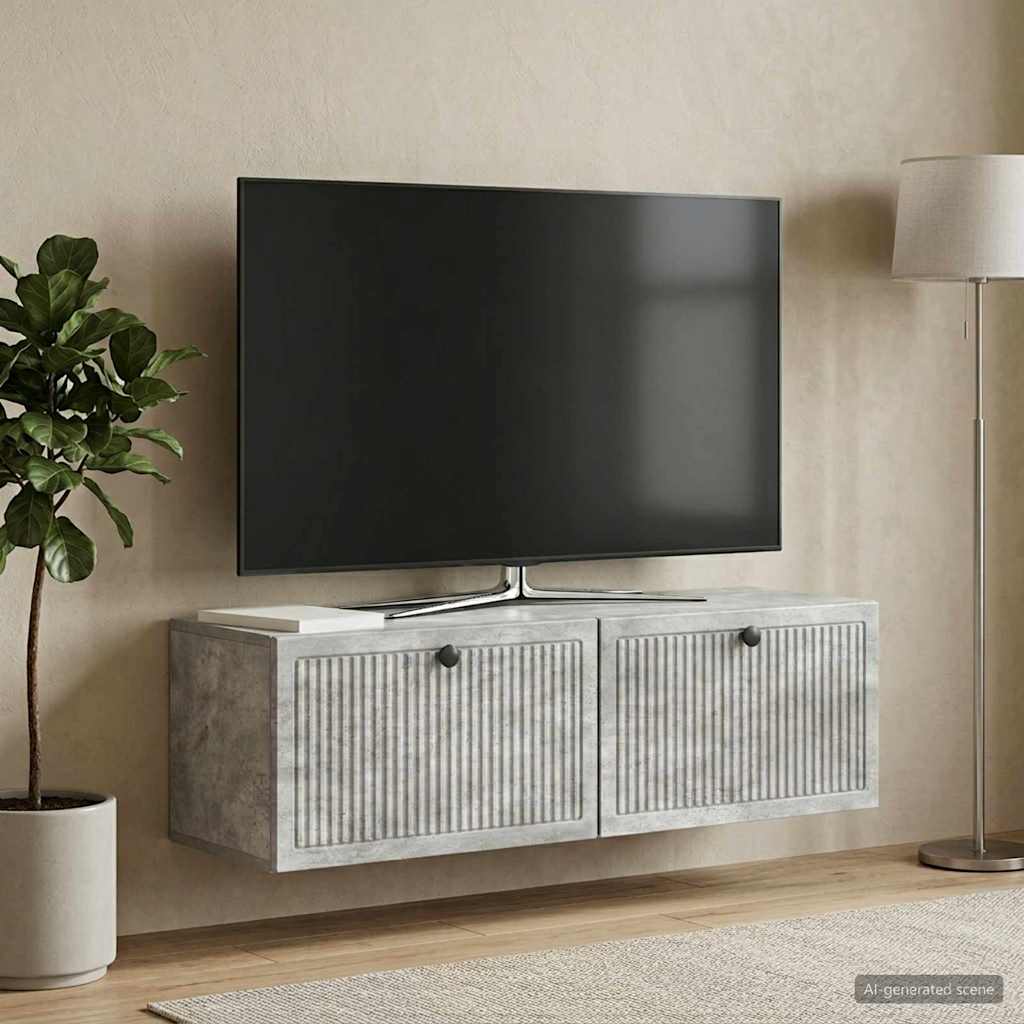 Væghængt TV-skab Betongrå 98 x 31 x 30 cm Konstrueret træ