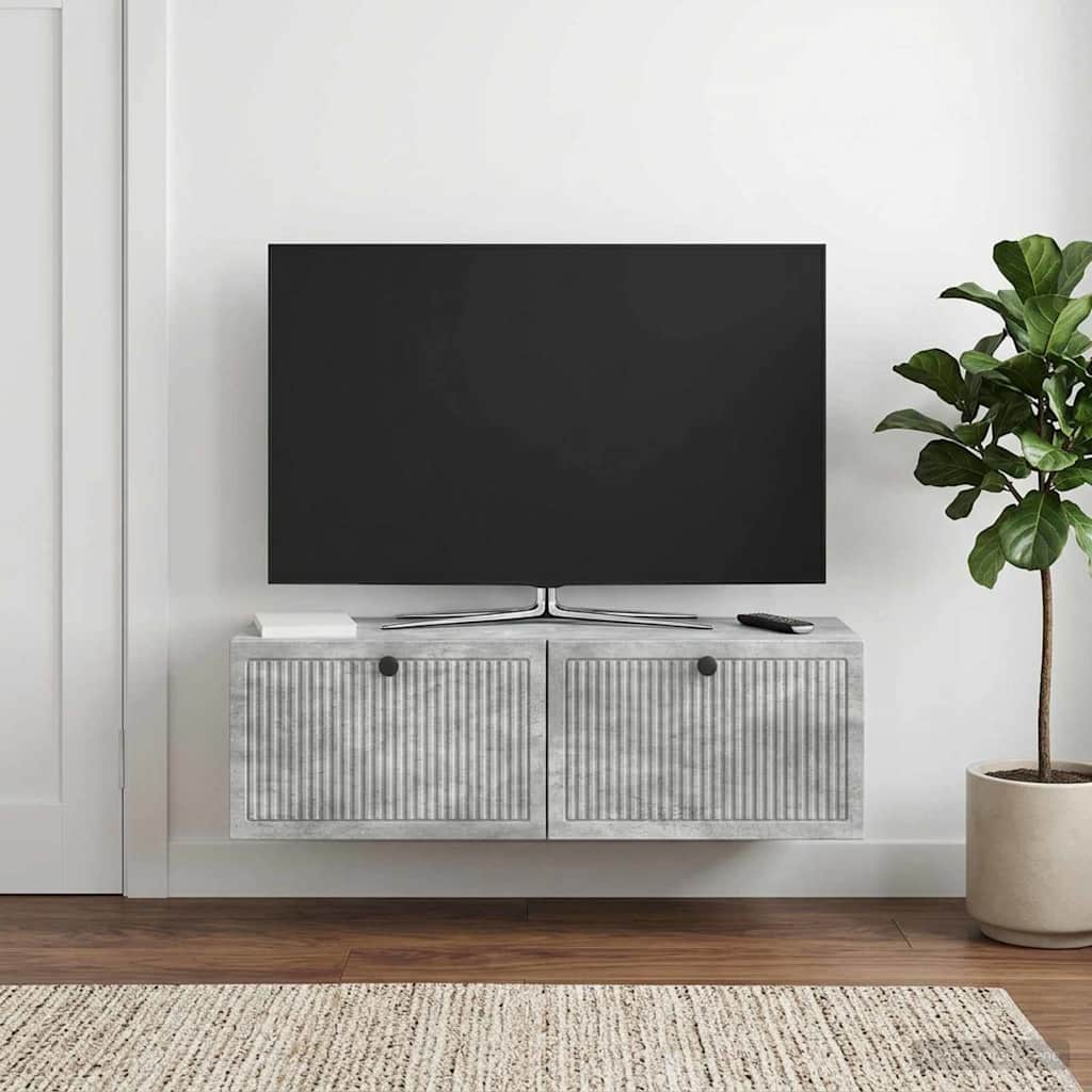 Væghængt TV-skab Betongrå 98 x 31 x 30 cm Konstrueret træ