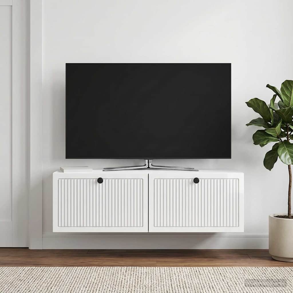 Væghængt TV-skab Hvid højglans 98 x 31 x 30 cm Konstrueret træ