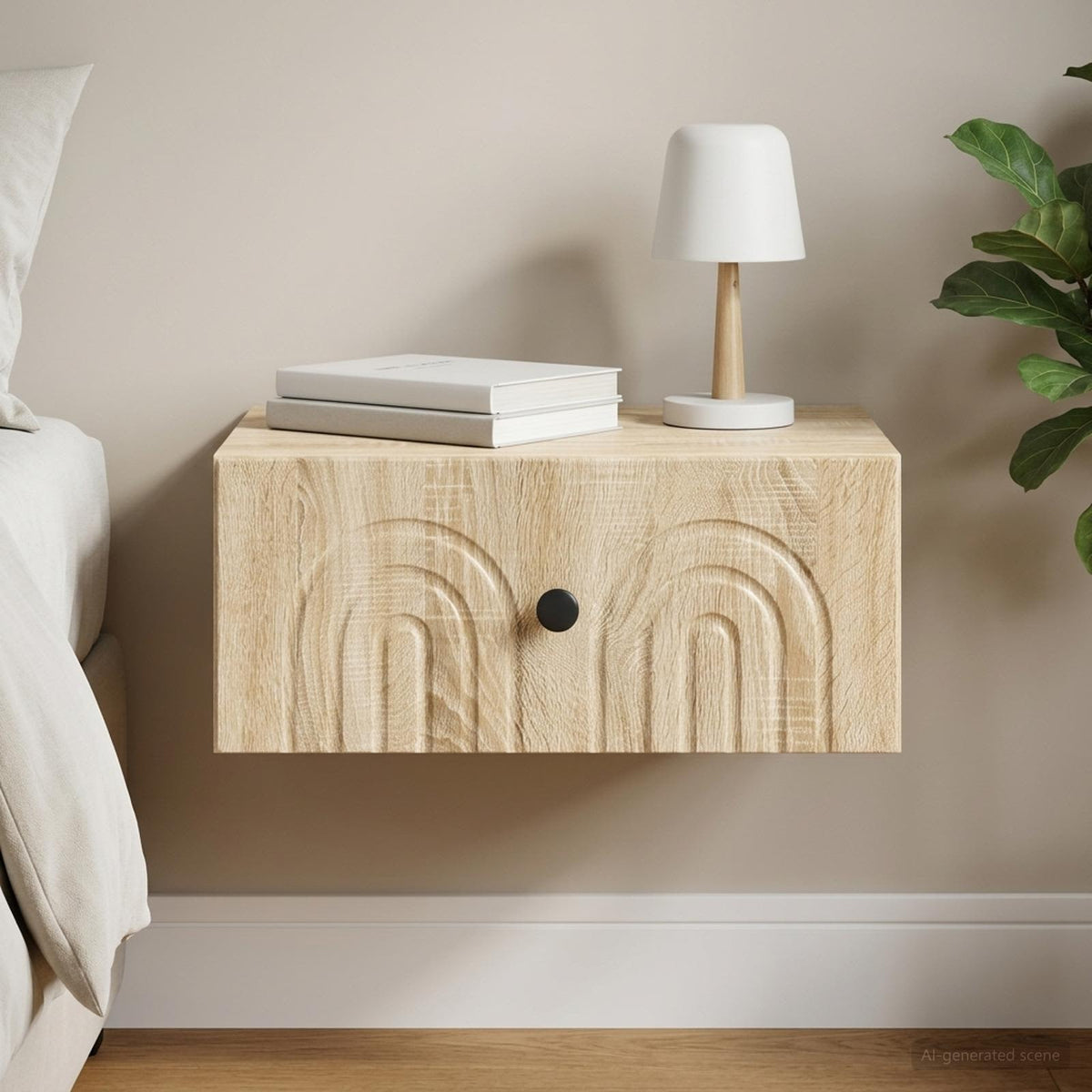 Væghængt Natbord Sonoma-eg 49 x 34,5 x 20 cm Konstrueret træ
