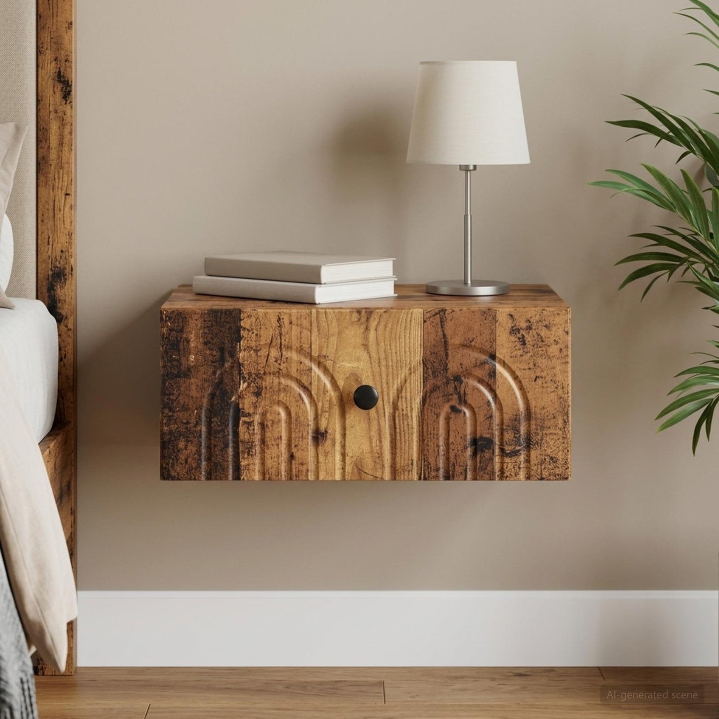 Væghængt Natbord Gammelt træ 49 x 34,5 x 20 cm Konstrueret træ