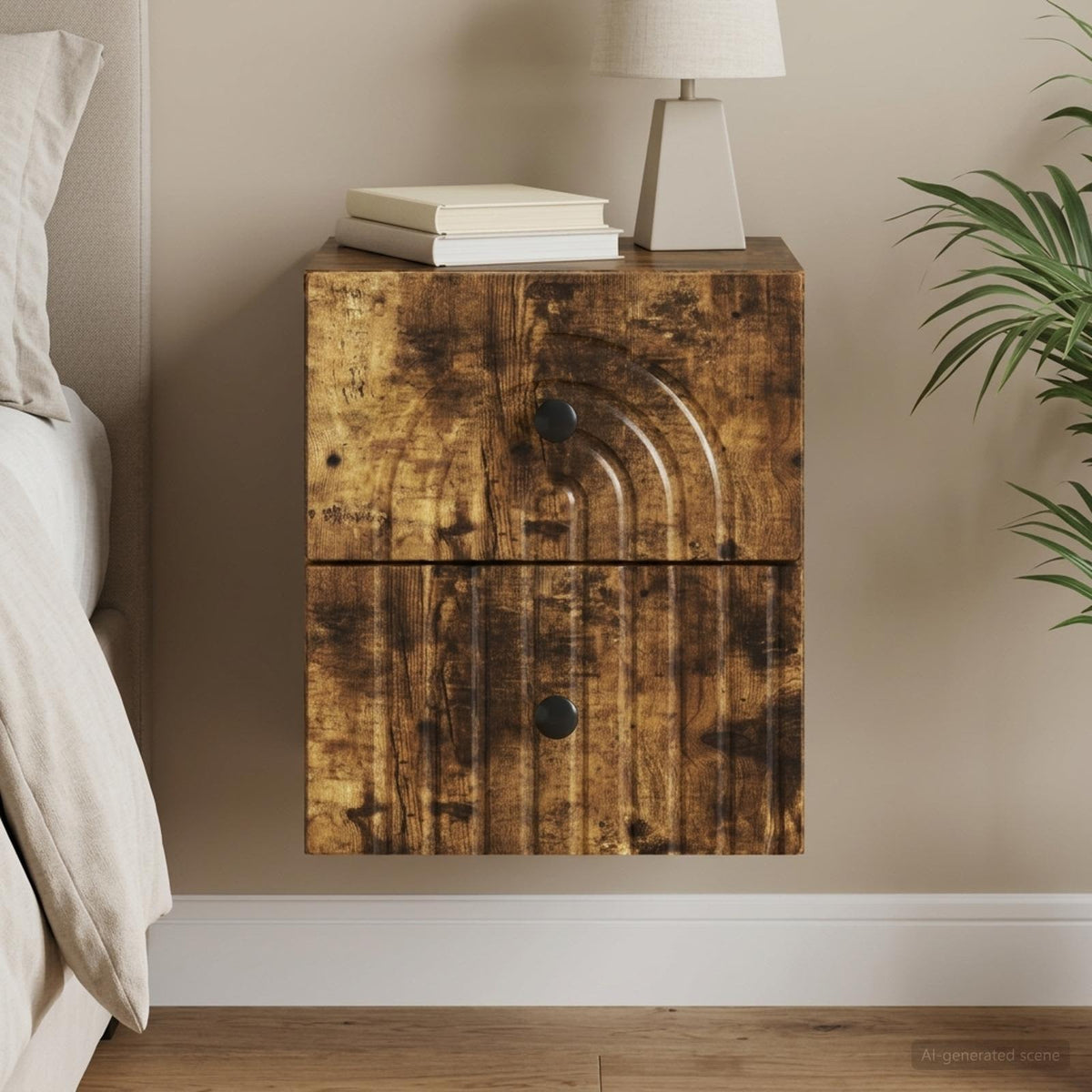 Væghængt Natbord Røget eg 33 x 34,5 x 40 cm Konstrueret træ