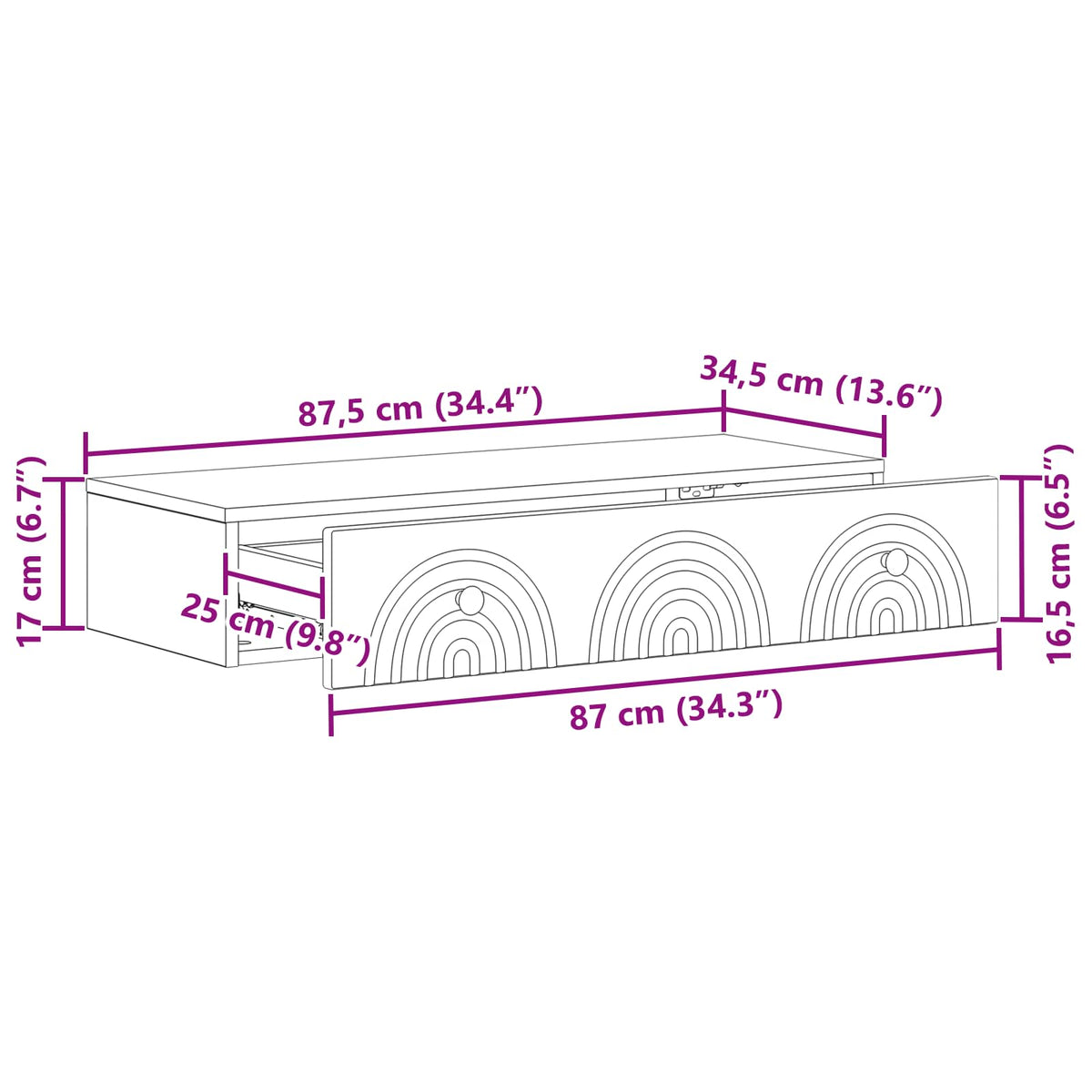 Væghængt Sideskab 87,5 x 34,5 x 17 cm Konstrueret træ Røget eg