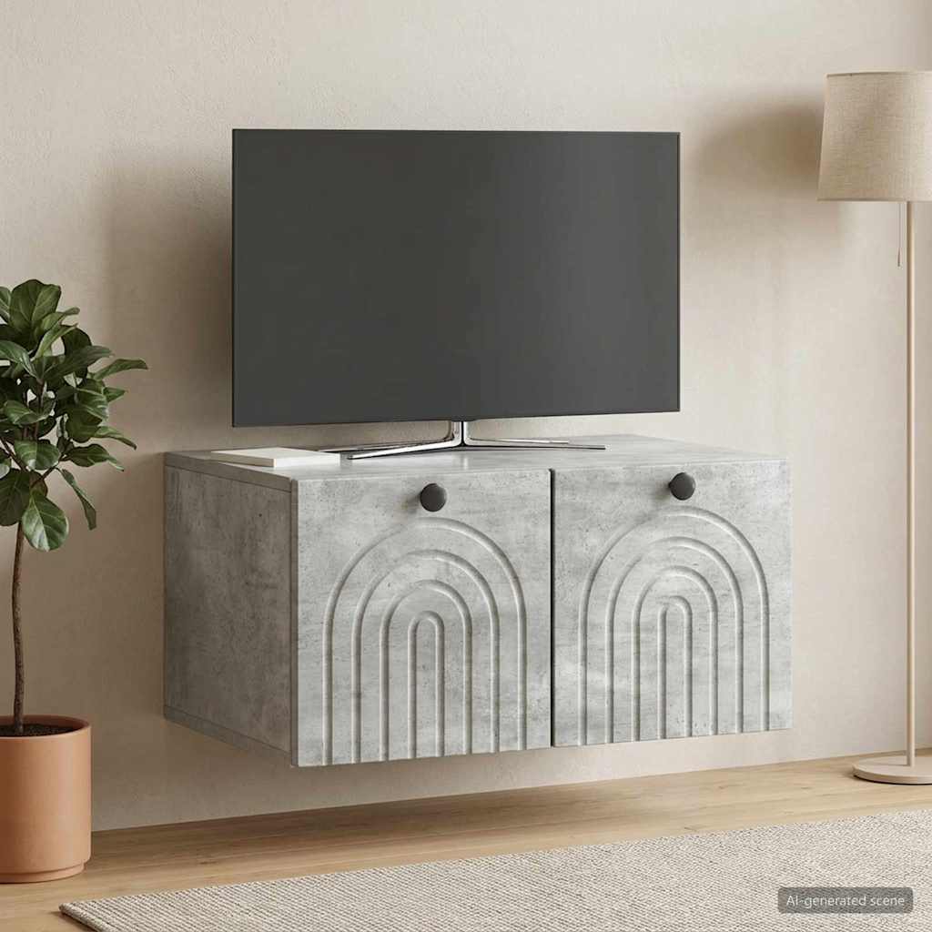 Væghængt TV-skab Betongrå 59,5 x 41 x 30 cm Konstrueret træ