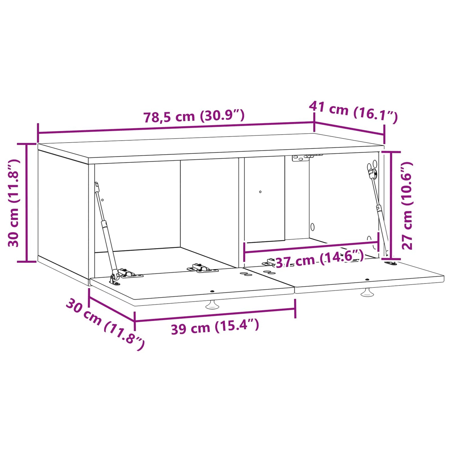 Væghængt TV-skab Sort 78,5 x 41 x 30 cm Konstrueret træ