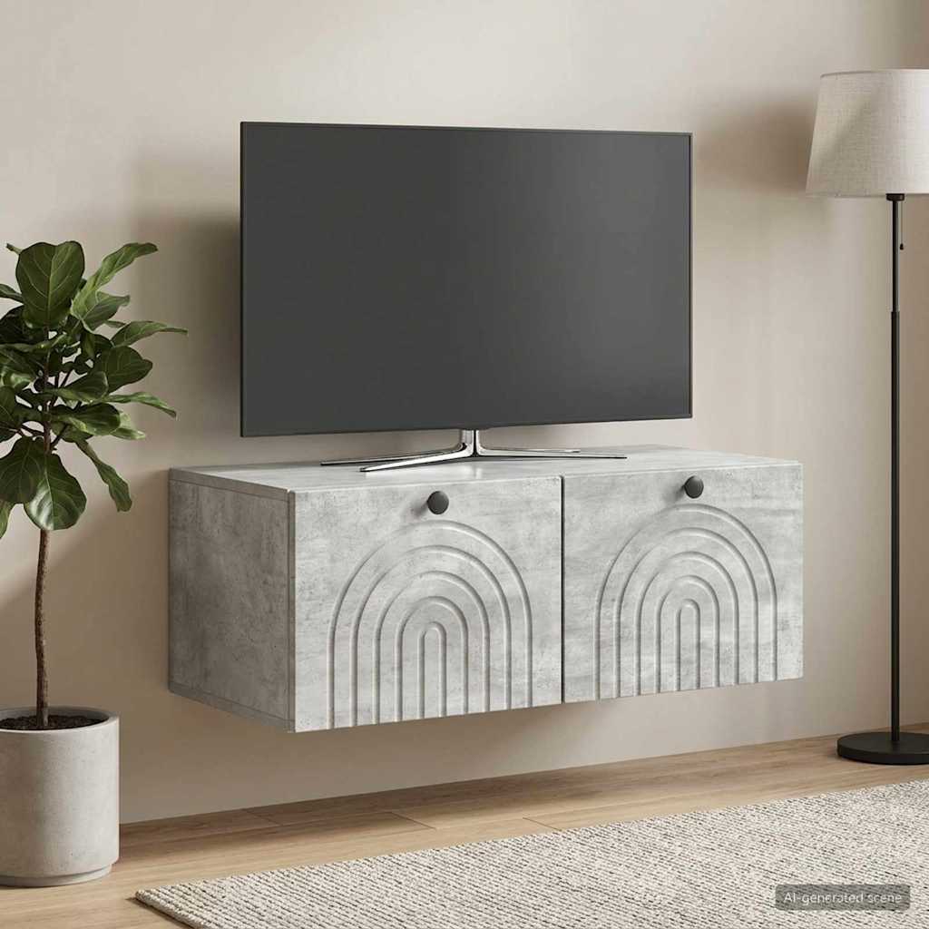 Væghængt TV-skab Betongrå 78,5 x 41 x 30 cm Konstrueret træ