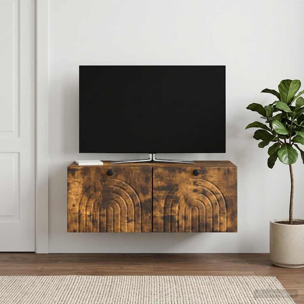 Væghængt TV-skab Røget eg 78,5 x 41 x 30 cm Konstrueret træ