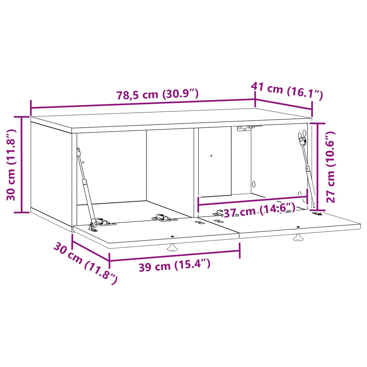 Væghængt TV-skab Røget eg 78,5 x 41 x 30 cm Konstrueret træ