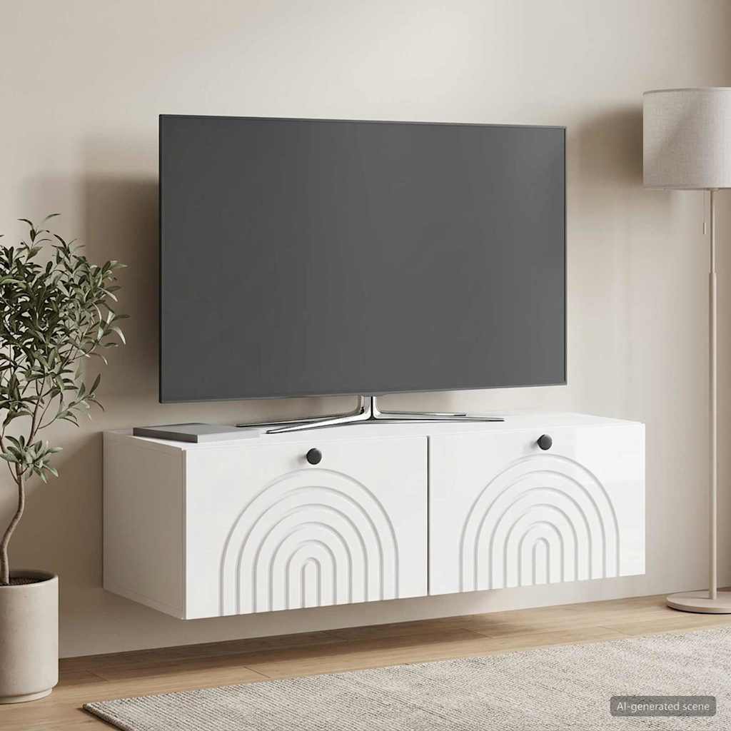 Væghængt TV-skab Hvid højglans 98 x 41 x 30 cm Konstrueret træ